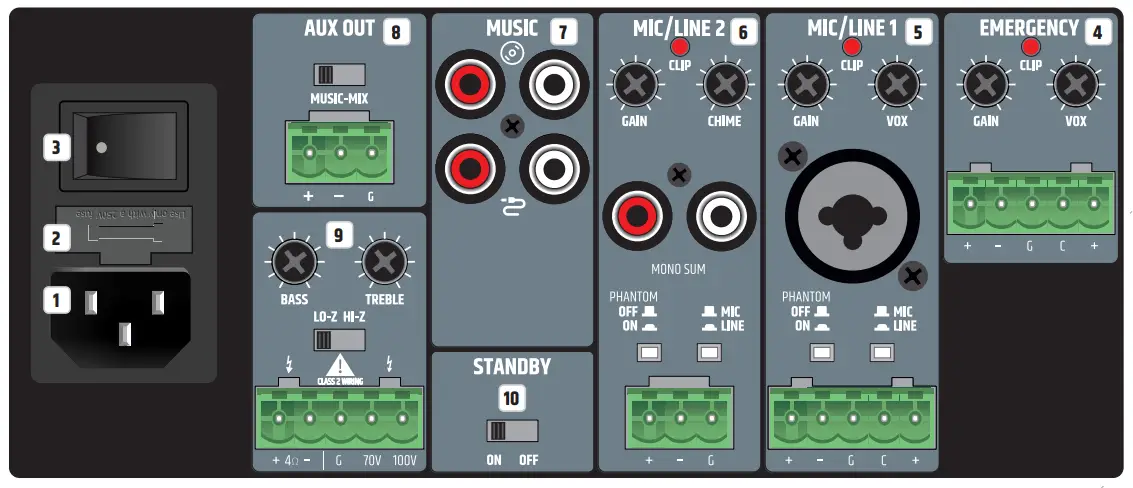 LD SYSTEMS IMA 60 65W Mixing Amplifier - CONNECTIONS