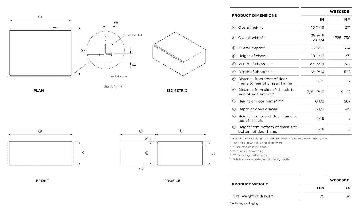FISHER PAYKEL W30SDEI Warming Drawer - PRODUCT DIMENSIONS