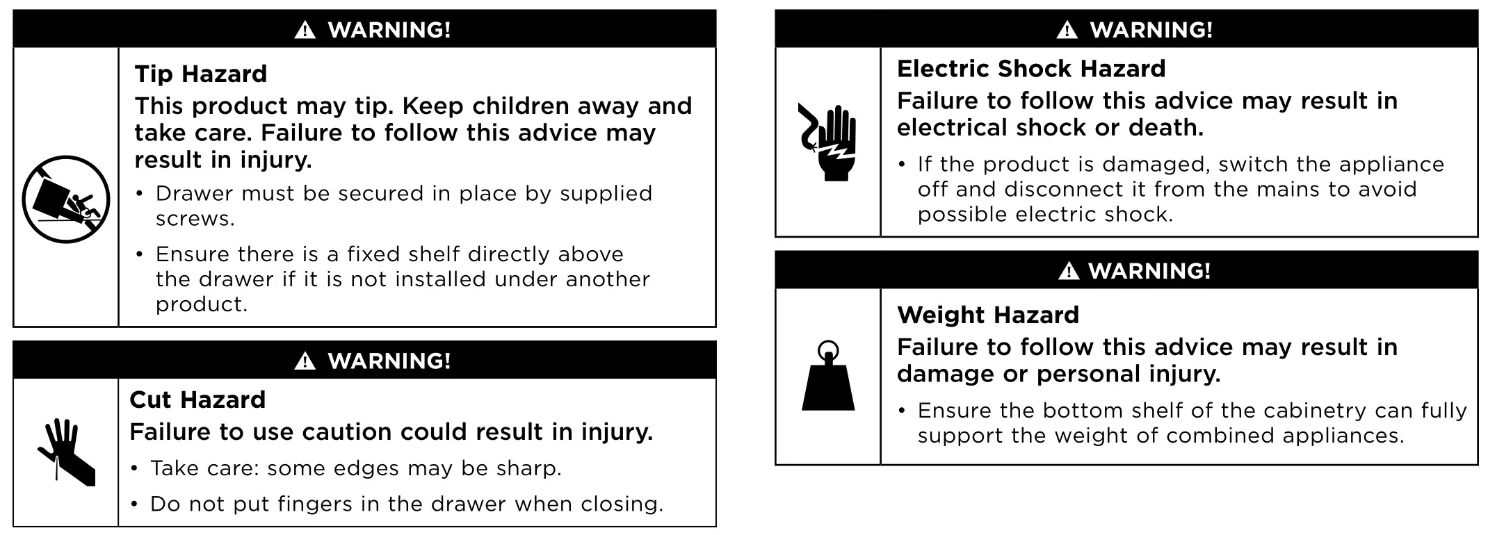FISHER PAYKEL W30SDEI Warming Drawer - SAFETY AND WARNINGS