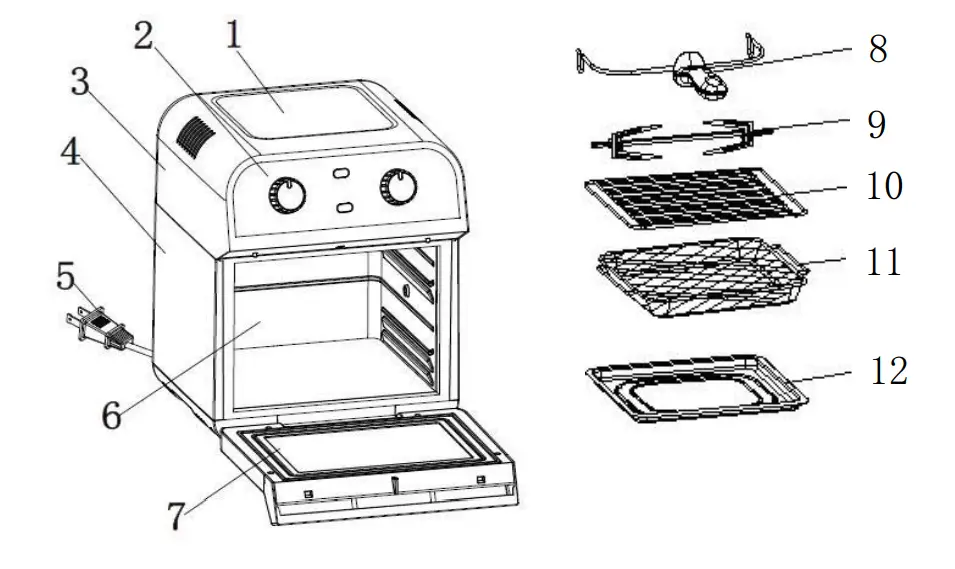 deco chef DCOVENAIRBLK XL 12 7 QT Oil Free Air Fryer - fig1