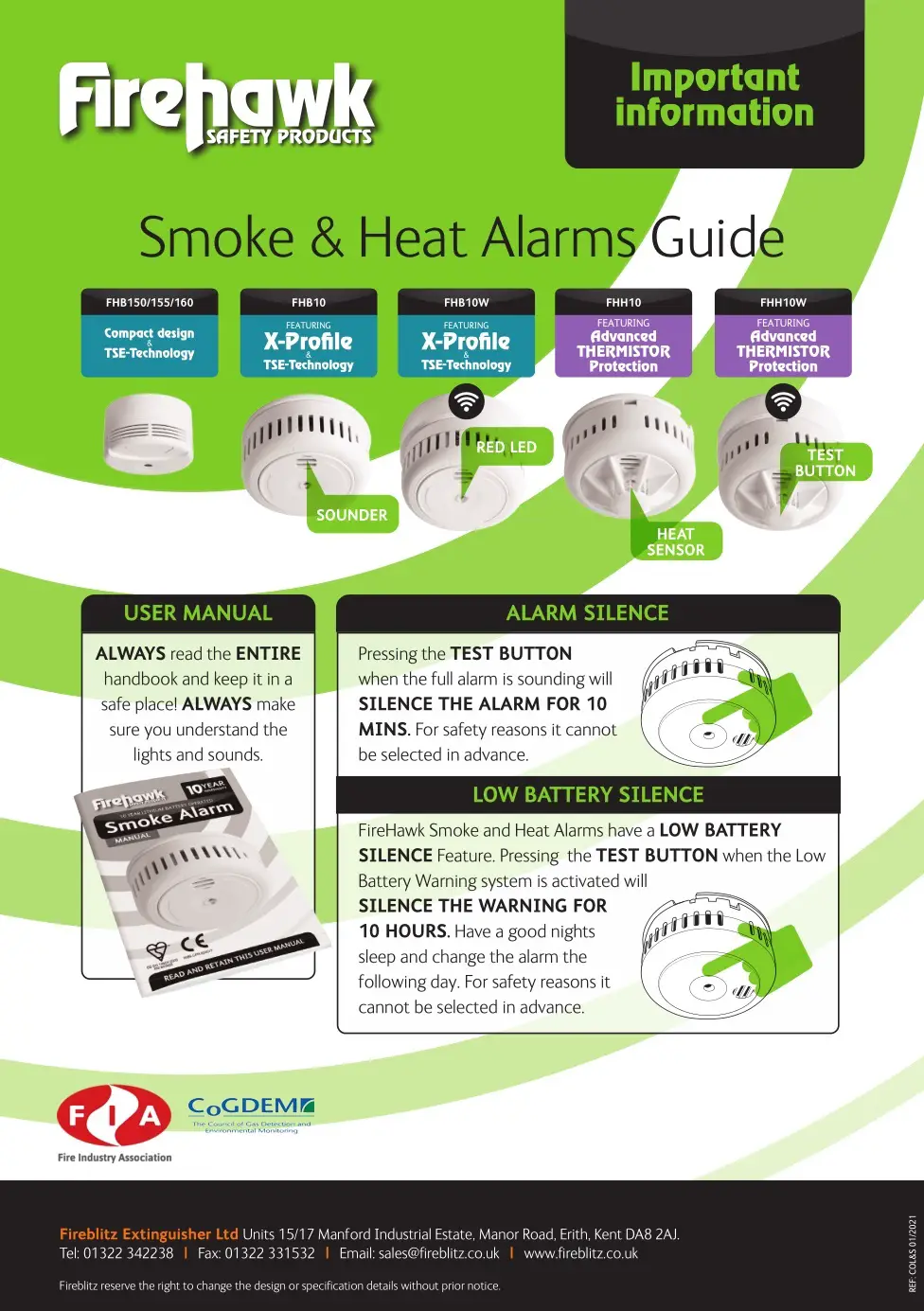 Firehawk 10 Year Photoelectric Smoke & Heat Alarms User Manual 1