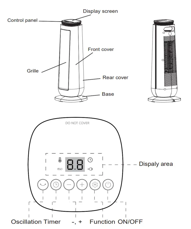 PELONIS PHTPU1501 Ceramic Tower 1500W Indoor Space Heater with Oscillation (1)