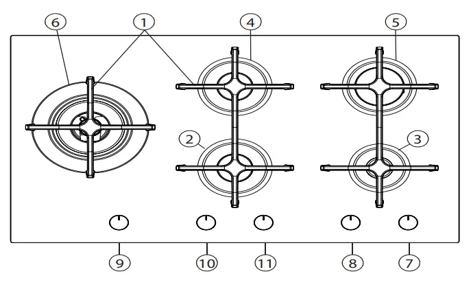 Whirlpool GOA9523NB Built-In Gas Hob - Fig 4Whirlpool GOA9523NB Built-In Gas Hob - Fig 4