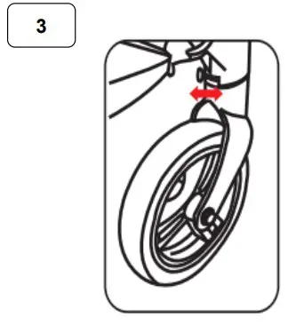 Press the front wheel orientation button as shown in the direction of the arrow, the front wheels
cannot rotate (Figure 3). Raise the button as shown in the direction of the arrow, the front wheels
can be rotated 360 degrees.