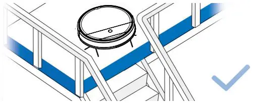 SAMSUNG VR05R503PWK PowerBot Essential with 2 in 1 Vacuum Cleaning Mopping Instruction Manual - It may be necessary to place a physical barrier at the edge of a drop