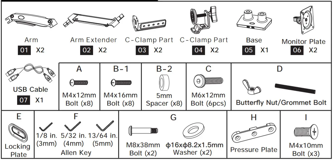 ErGear Monitor Desk Mount EGDS2- Parts