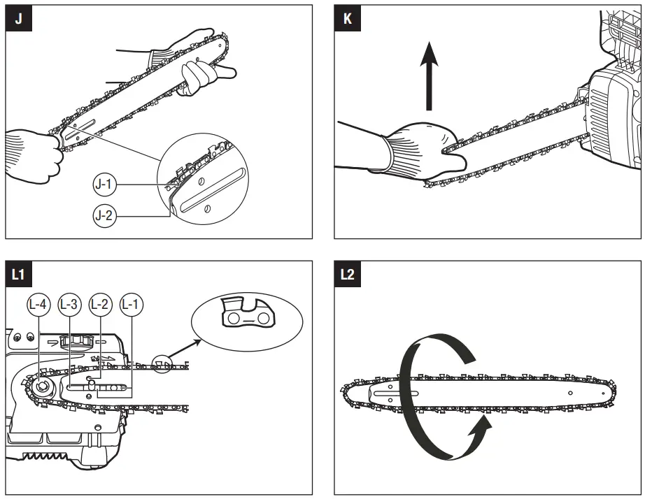 EGO CS1400E 56 Volt Lithium-Ion Cordless Chain Saw User Manual - Fig. J,K,L