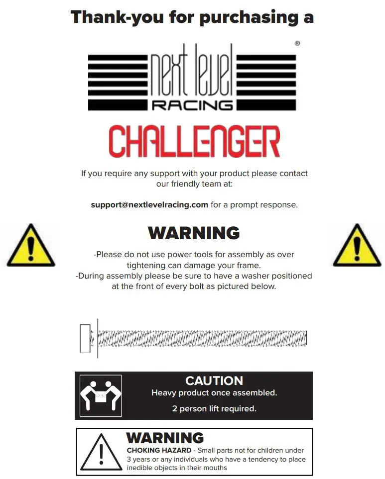 next level Racing Challenger Cockpit Instruction Manual - Thank You Page