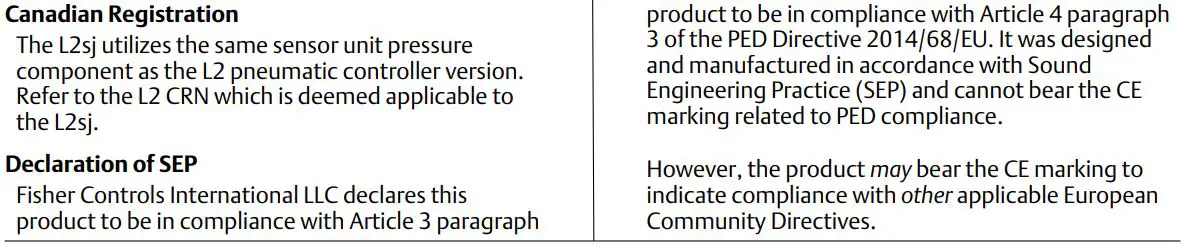 EMERSON D103216X012 Fisher L2SJ Low Emission Liquid Level Controller Instruction Manual - Specifications