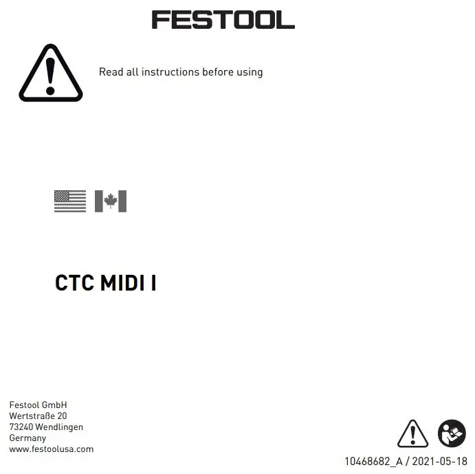FESTOOL CTC MIDI I Cordless Mobile Dust extractor Instruction Manual