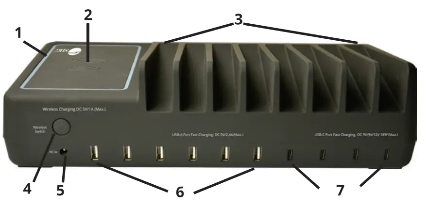 SIIG AC PW1R11 S1 10 Port USB A C and Wireless Charging Station
