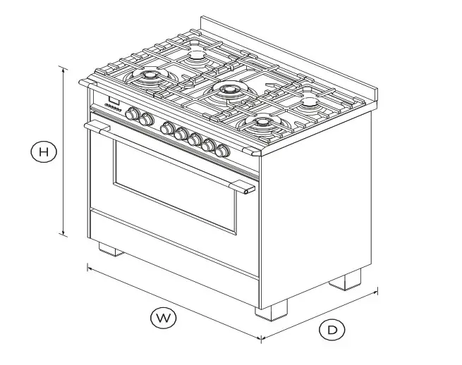 FISHER PAYKEL OR90SCG2X1 90cm Dual Fuel Freestanding Cooker - DIMENSIONS