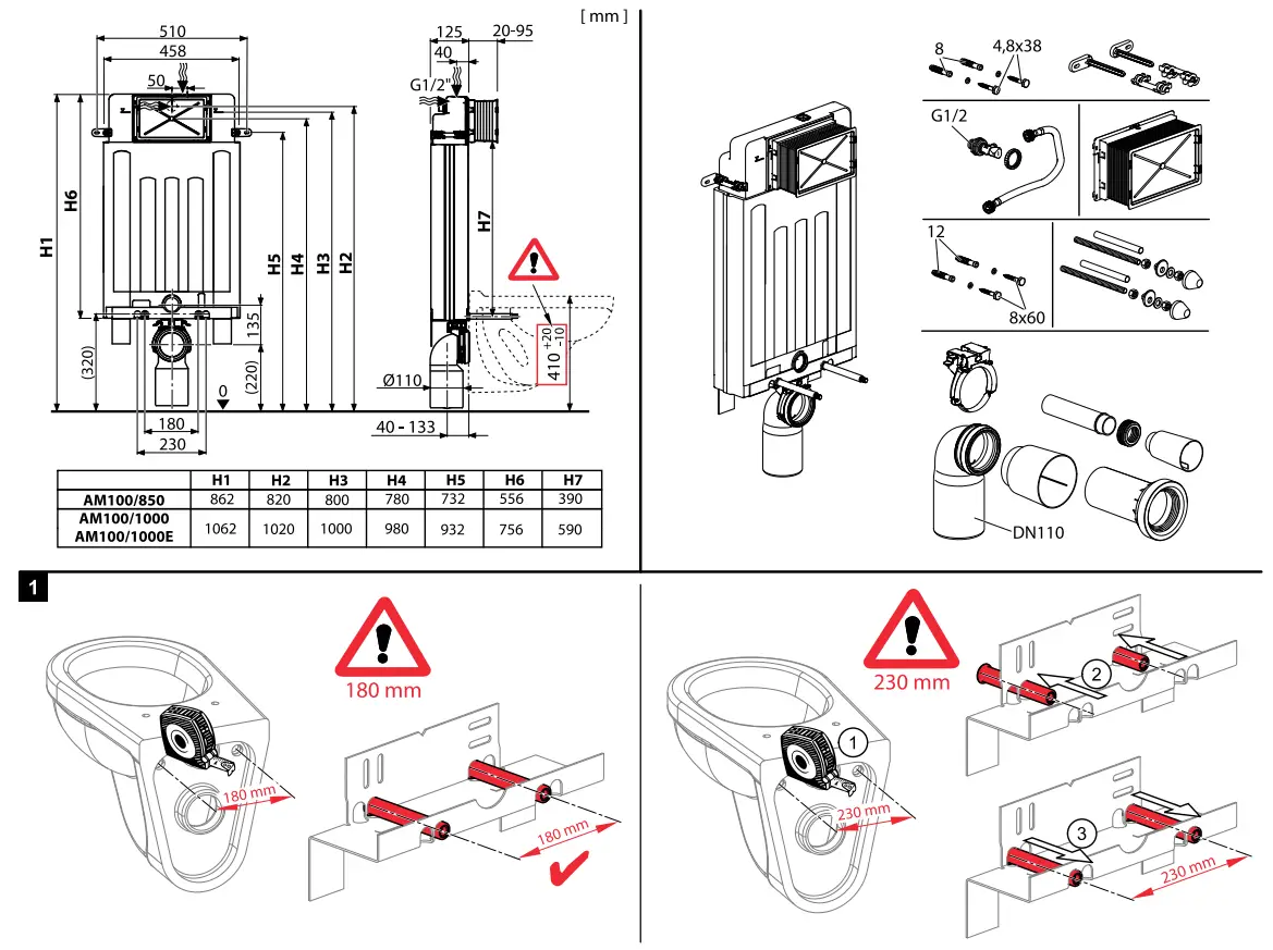 AM100-1000 Toilet Wall Mounting Frame Installation illustration