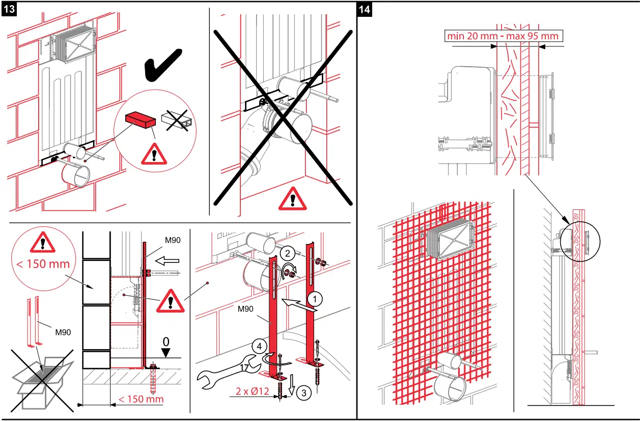 AM100-1000 Toilet Wall Mounting Frame Installation illustration