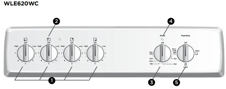 Westinghouse 60cm Upright Cooker - CONTROLS