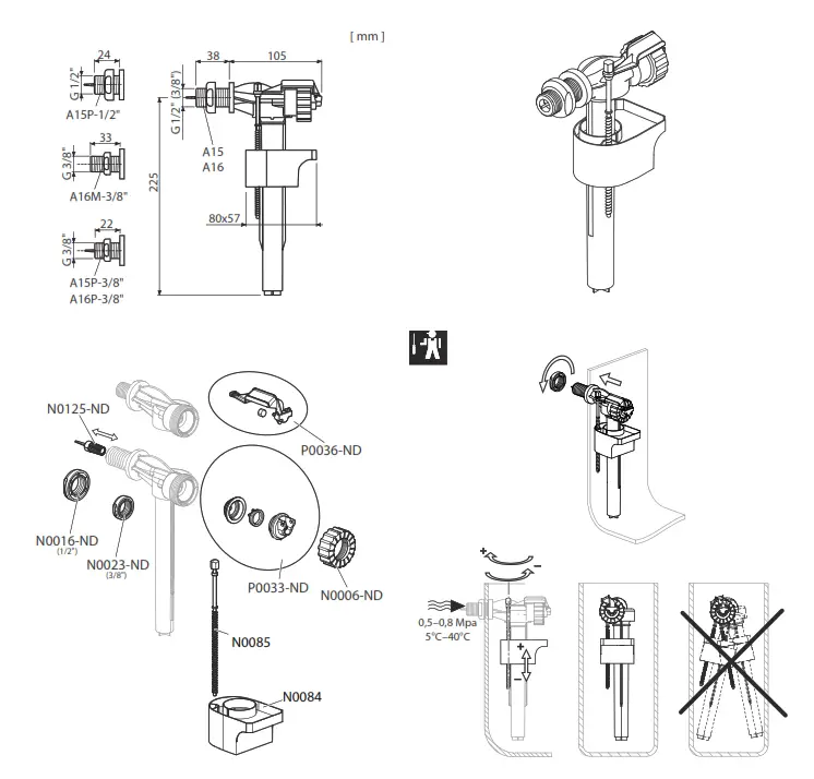 Alca PLAST A15-1-2 Filling Valve Side Metal Thread - 1