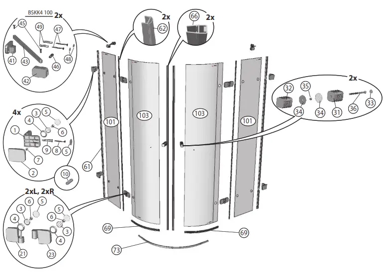 RAVAK Brilliant BSKK4-90 Quarter Circle Shower - 1