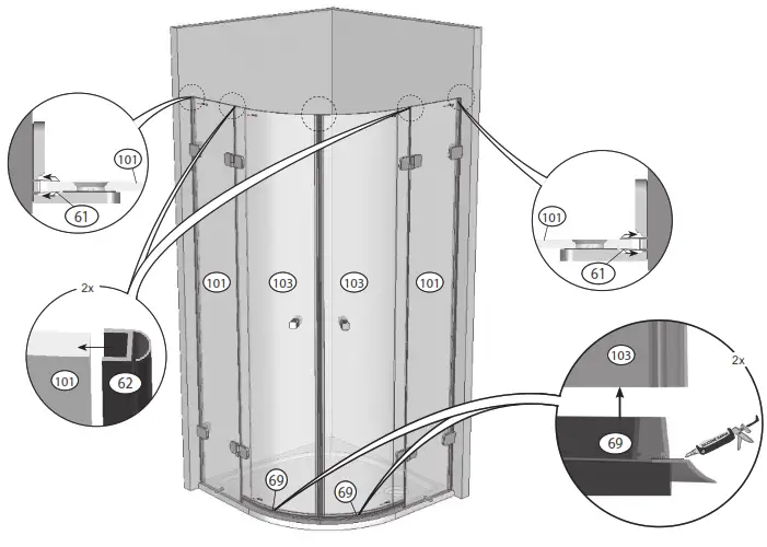 RAVAK Brilliant BSKK4-90 Quarter Circle Shower - 12