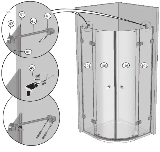 RAVAK Brilliant BSKK4-90 Quarter Circle Shower - 13