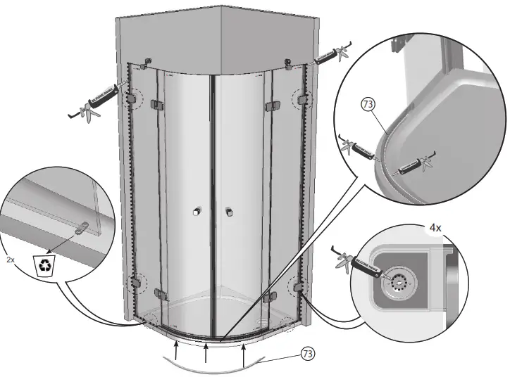 RAVAK Brilliant BSKK4-90 Quarter Circle Shower - 14