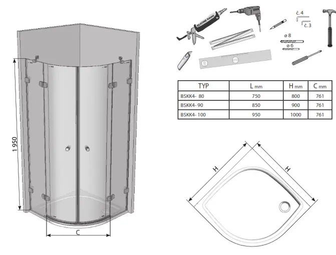 RAVAK Brilliant BSKK4-90 Quarter Circle Shower - 2