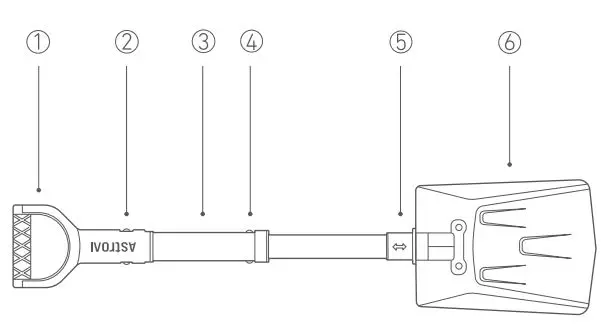 ASTROAI Multifunctional Folding Snow Shovel User Manual - Product Diagram