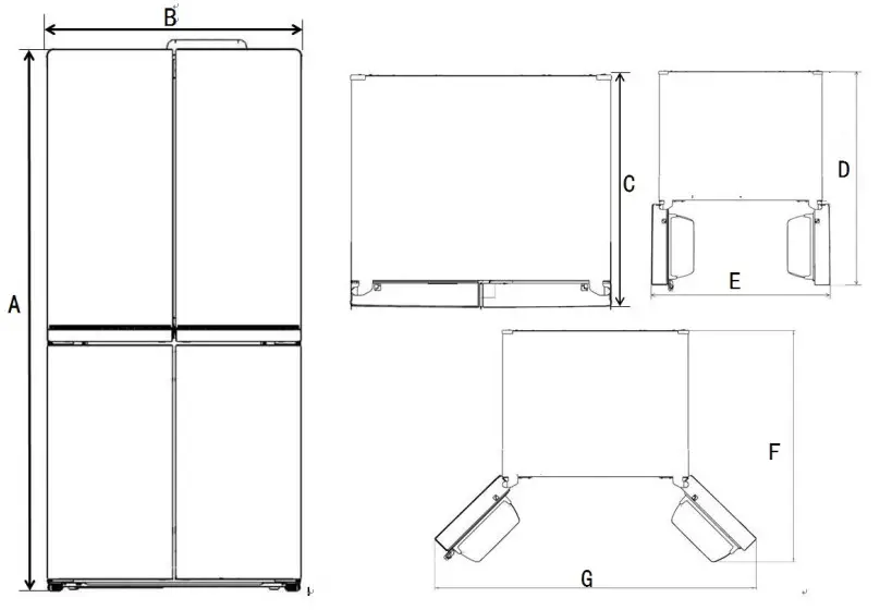 Euromaid EFD474S 474L French Door - Dimensions
