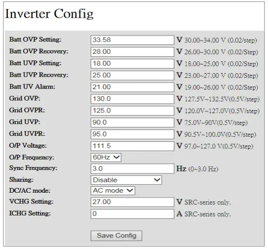 Inverter Config Page