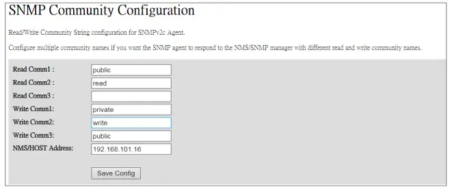 SNMP Config Page
