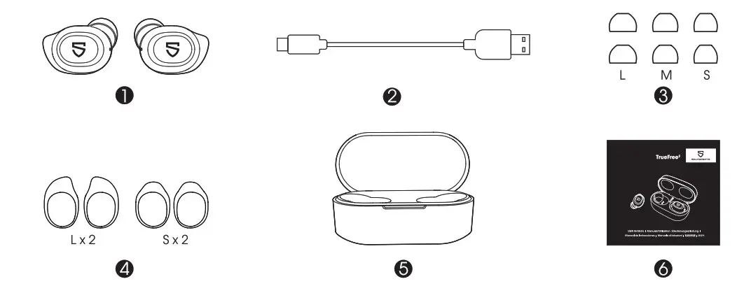 Soundpeats TrueFree2 Earbuds - Package content