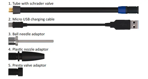 coolado tPump Model P Cordless High Pressure Air Pump for Tires - ACCESSORIES LIST