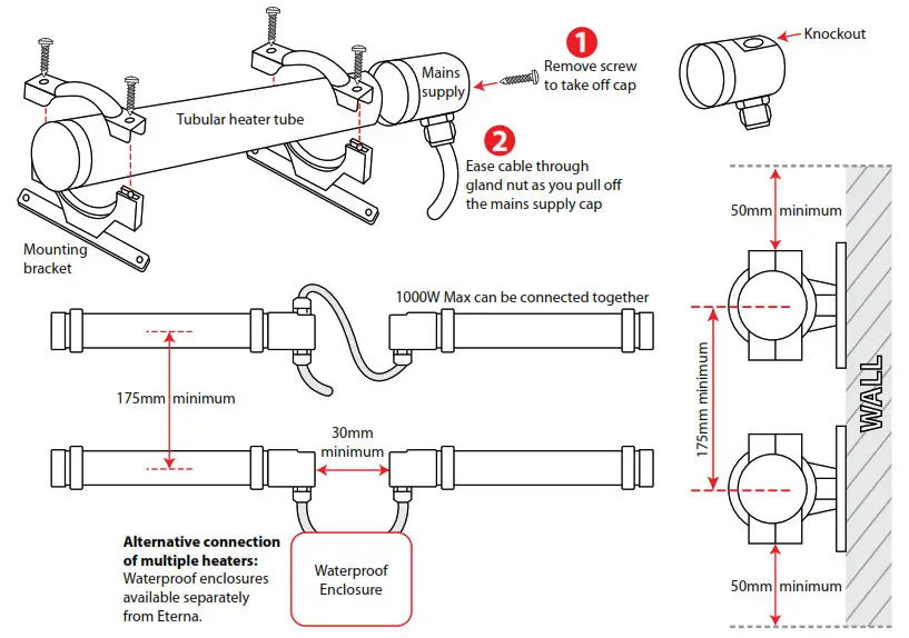 Eterna TH1 Tubular Heater With 1m Pre-wired Cable - INSTALLATION