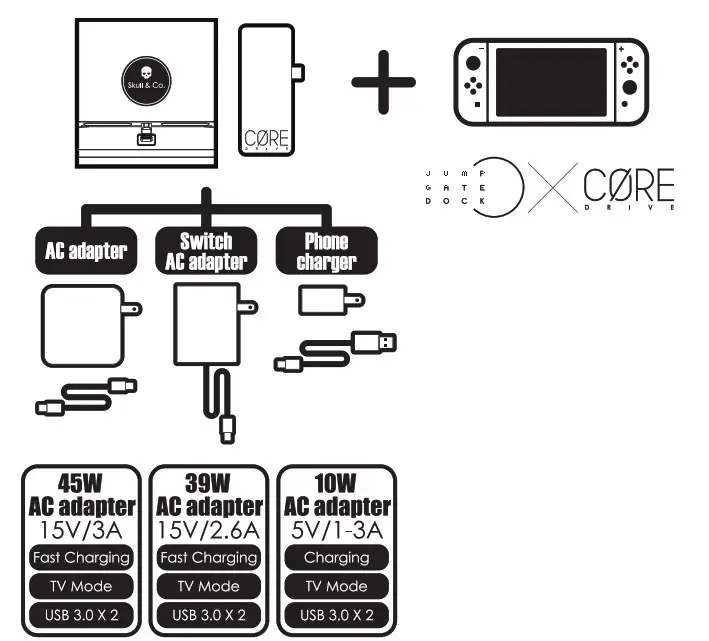 Skull Co B08CH3VP34 Portable Dock with Detachable USB- Switch