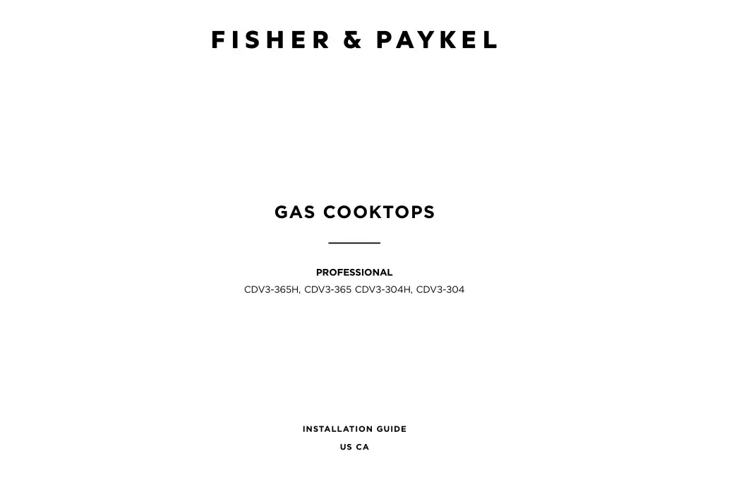FISHER PAYKEL CDV3-365H Gas Cooktops Installation Guide