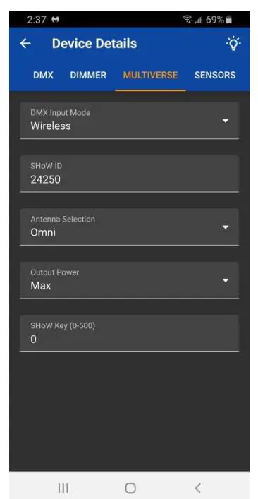 CITY THEATRICAL 5917 QolorFLEX 2x2.5A 900MHz Multiverse Dimmer - Multiverse Screen