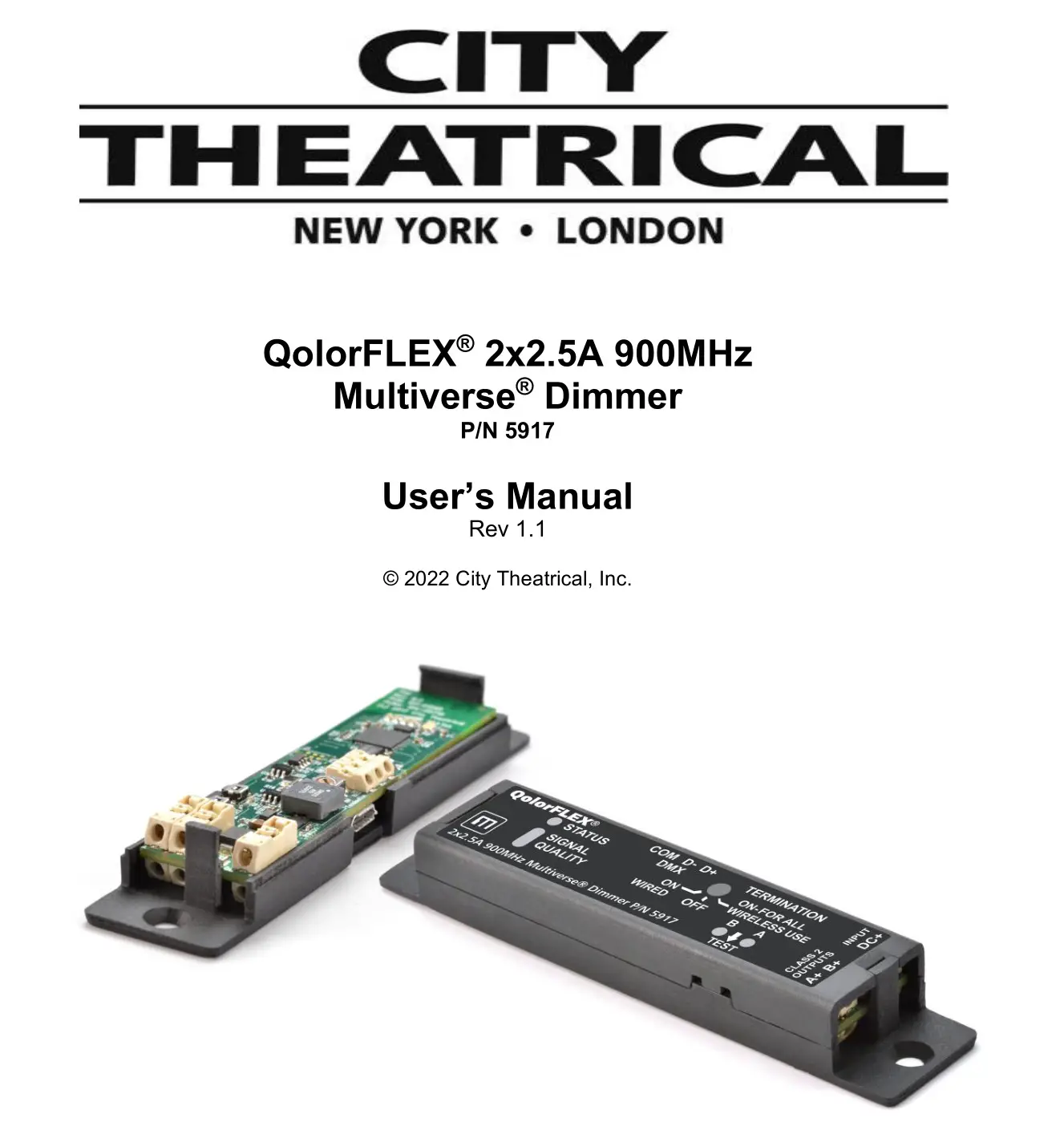 CITY THEATRICAL 5917 QolorFLEX 2x2.5A 900MHz Multiverse Dimmer User Manual
