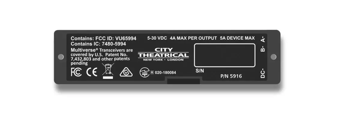 City Theatrical 5917 Qolorflex 2x2.5a 900mhz Multiverse Dimmer User Manual