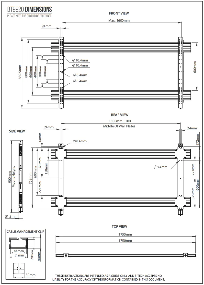 B TECH AV MOUNTS BT9920 XXL Display Wall Mount - fig 13
