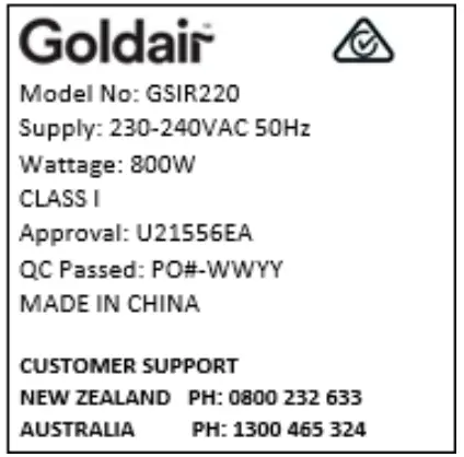 Goldair GSIR220 800W Radiant Heater - icon