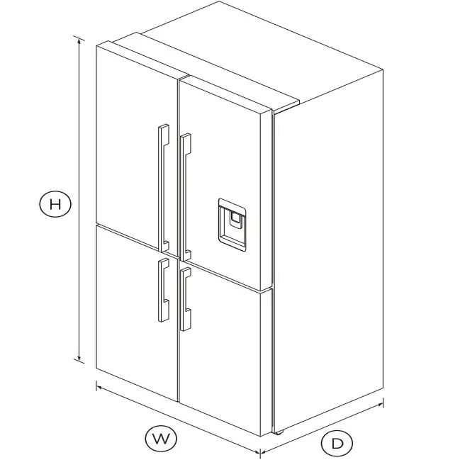FISHER PAYKEL RF605QDUVX1 90.5cm Freestanding Quad Door Refrigerator Freezer - DIMENSIONS