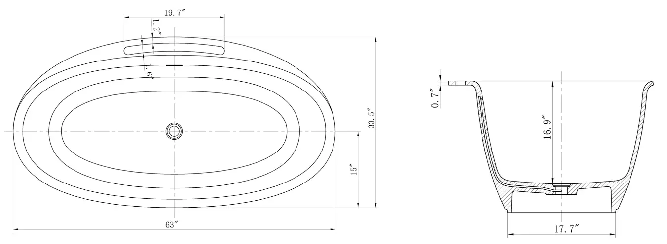 CLOVIS 21S01105 63 63 Inch Stone Resin Flatbottom Solid Surface Freestanding Soaking Bathtub - Fig
