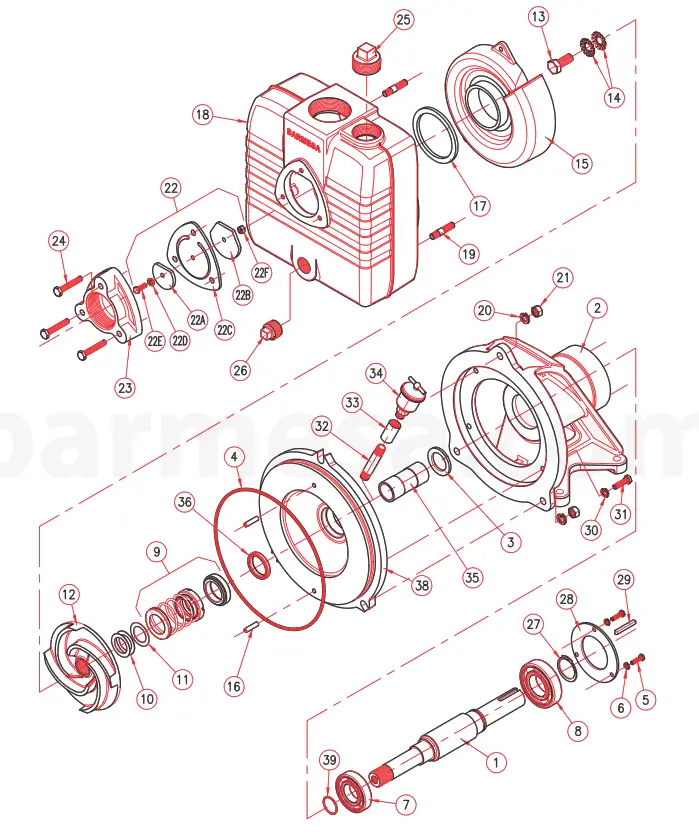 Barmesa Pumps BSP10ICU Self-Priming Frame Mounted Pump - diagram