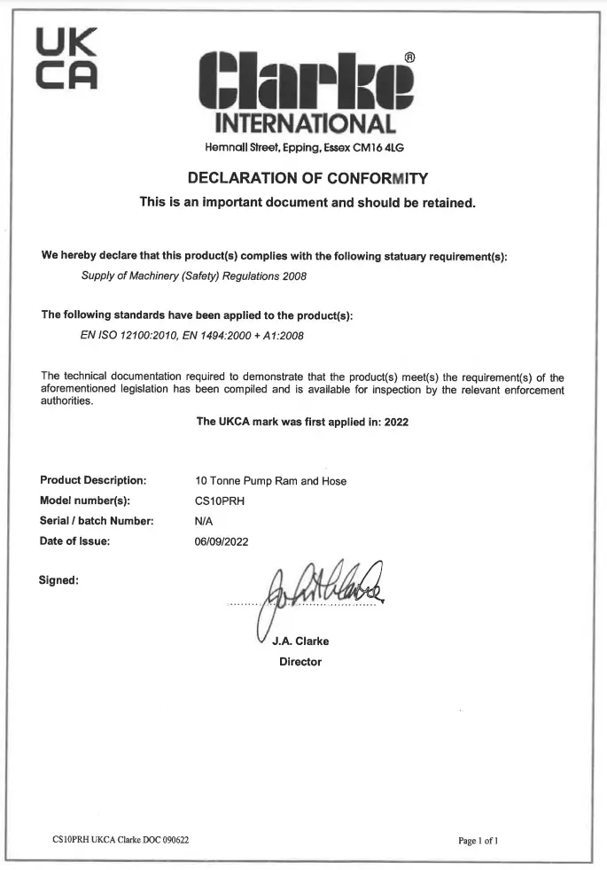 Declaration Of Conformity