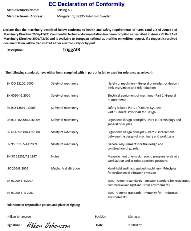 EC Declaration of Conformity