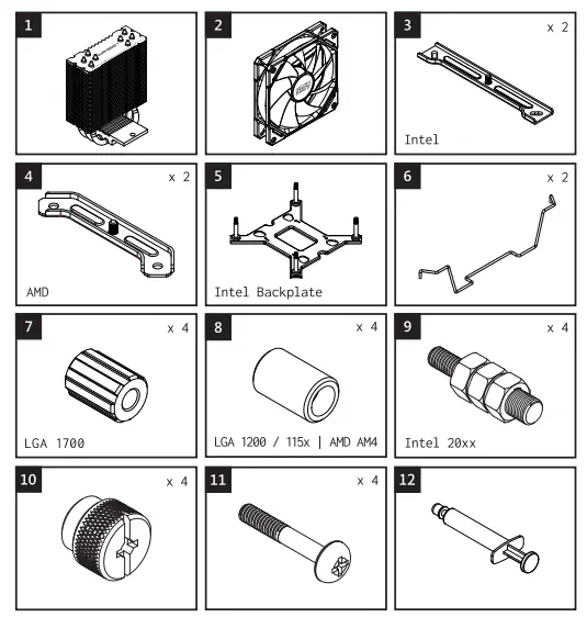 SILVER MONKEY SMX-CPUCRI-120 Crip Cooler - COMPONENT LIST