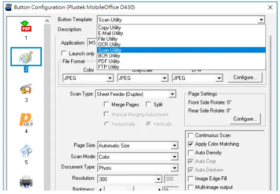 plustek MobileOffice D430- Button Template