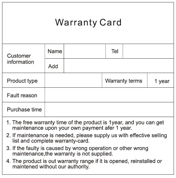 Warranty Card
