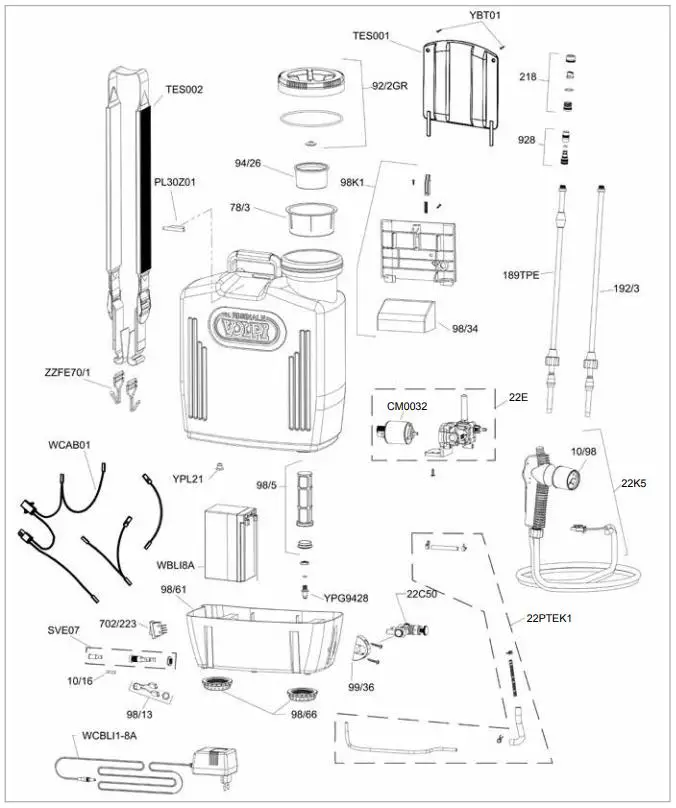 VOLPI 22PTE Shoulder Electric Sprayer - figure 1
