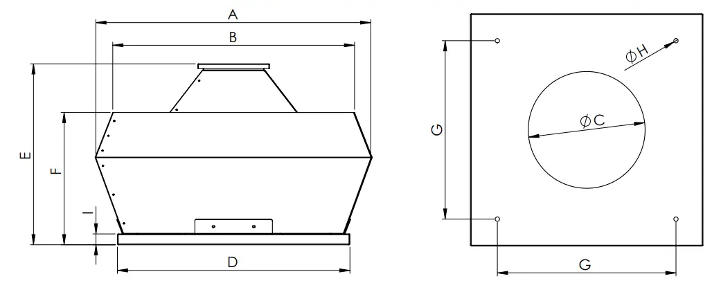 HAVACO RKV 450 5500 T Roof Type Radial Fans with Vertical Air Discharge - DRAWING