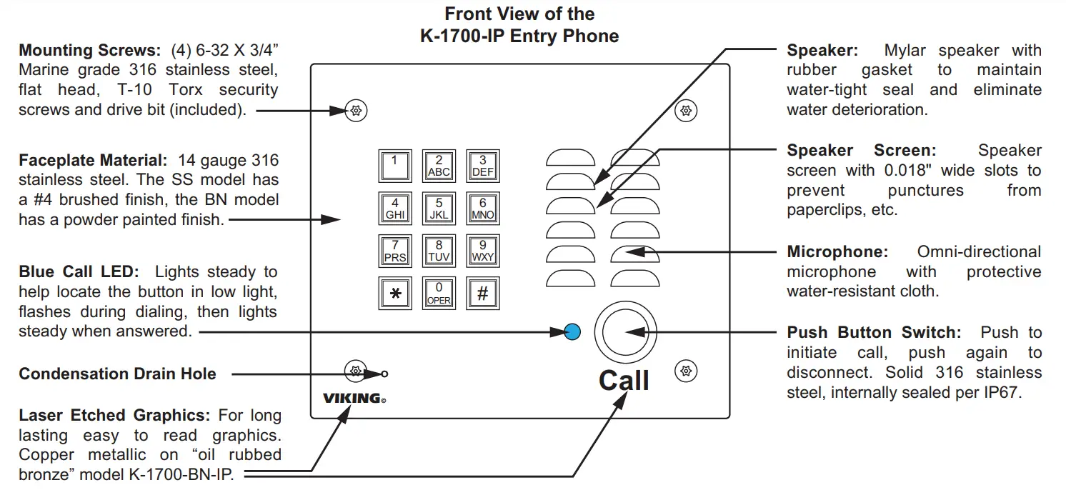 VIKING ELECTRONICS K-1700-IP Bronze VoIP Entry Phone with Keypad - fig 1